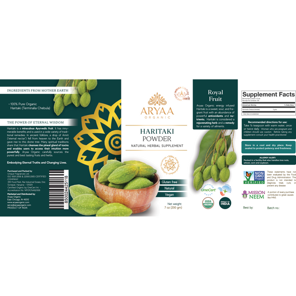 Aryaa Organic Haritaki Powder (Organic)- Energy Infused