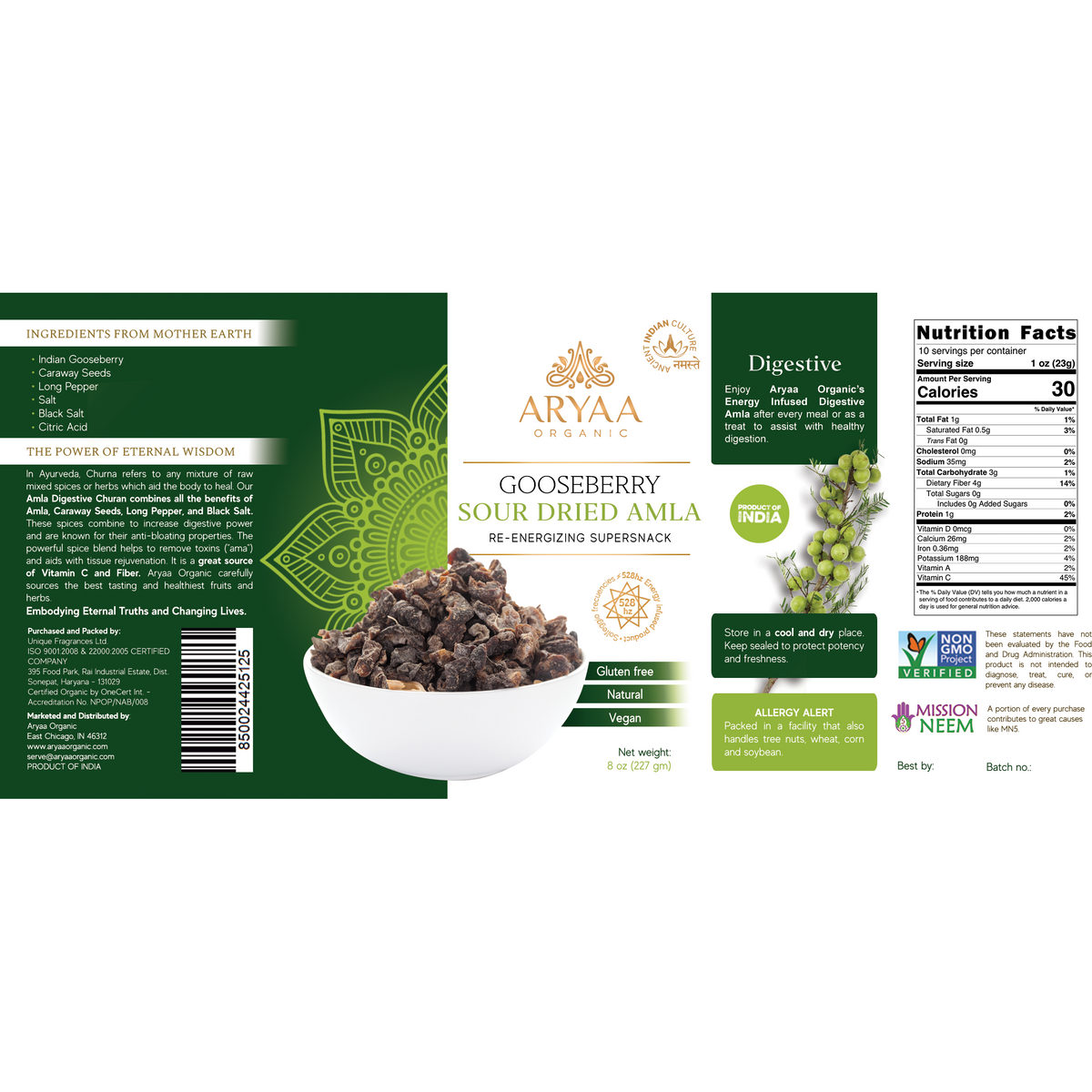 Aryaa Organic Amla Sour Dried (Indian Gooseberries) Energy Infused