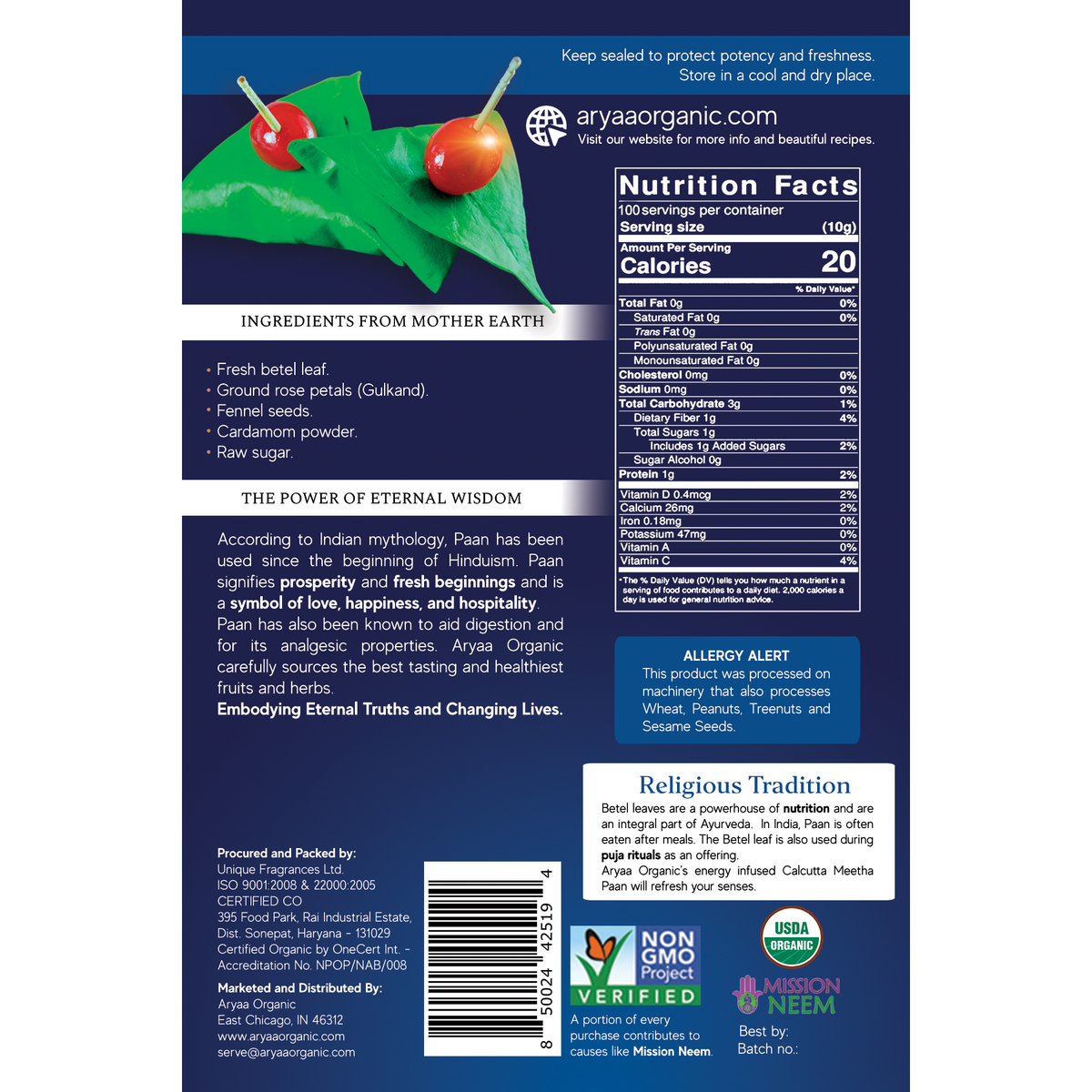 Aryaa Organic Calcutta Meetha Paan - Energy Infused