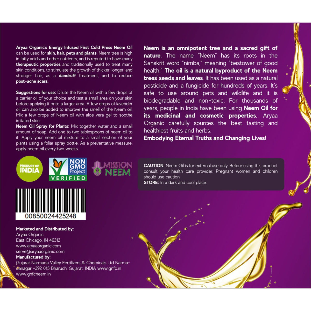 Aryaa Organic First Cold Pressed Neem Oil (Organic) Energy Infused