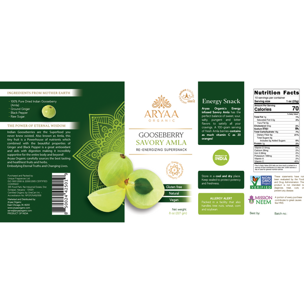 Aryaa Organic Amla Savory (Indian Gooseberry) Energy Infused